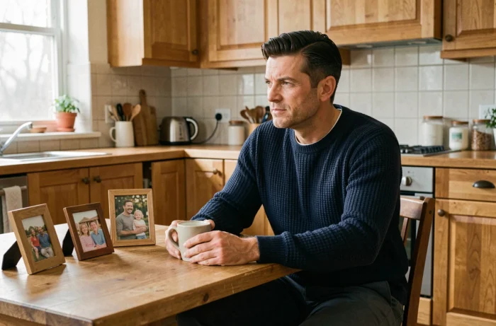 Grégory Patat dans un cadre familial intime autour d'une table de cuisine, confidences sur sa famille