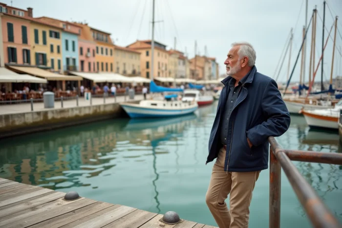 Port méditerranéen animé du Languedoc avec bateaux amarrés et promenade du quai, décor emblématique de Demain nous appartient