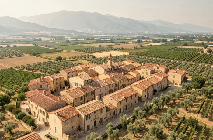 Village provençal en pierre avec vignobles et oliviers typiques du marché immobilier local